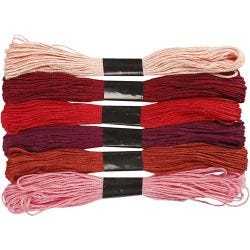 Broderitråd, tykkelse 1 mm, rød harmoni, 6 bunt/ 1 pk.
