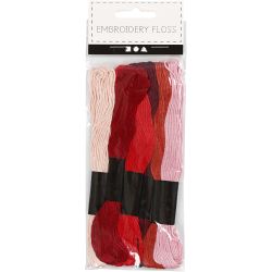 Broderitråd, tykkelse 1 mm, rød harmoni, 6 bunt/ 1 pk.