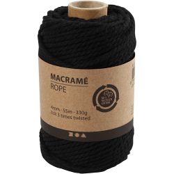 Macramè-rep, L: 55 M, dia. 4 mm, svart, 330 g/ 1 rl.