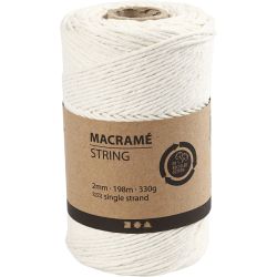 Macramè-Snor, L: 198 M, dia. 2 mm, råhvit, 330 g/ 1 rl.