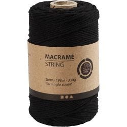 Macramè-Snor, L: 198 M, dia. 2 mm, svart, 330 g/ 1 rl.