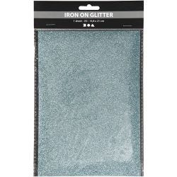 Strykestoff, A5, ark 148x210 mm, glitter, lys blå, 1 ark