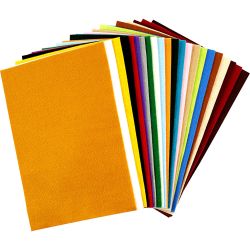Hobbyfilt, ark 20x30 cm, tykkelse 1,5 mm, 180-200 g, ass. farger, 24 ass. ark/ 1 pk.