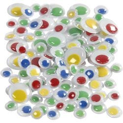 Bevegelige øyne, selvklebende, dia. 8+10+14 mm, 300 ass./ 1 pk.