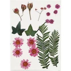 Tørkede blomster og blad, lys rød, 1 pk.