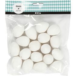 Ei, H: 4 cm, d 2,5 cm, wit, 18 stuk/ 1 doos