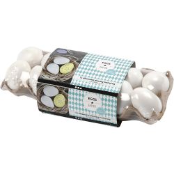 Egg, preget mønster, H: 6 cm, hvit, 12 stk./ 1 pk.
