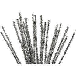 Piperenser, L: 30 cm, tykkelse 6 mm, glitter, sølv, 24 stk./ 1 pk.