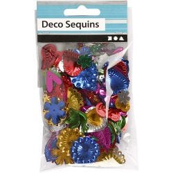 Paljetter, str. 15-45 mm, sterke farger, 30 g/ 1 pk.