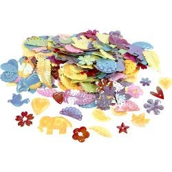 Paljetter, str. 15-45 mm, perlemorsfarger, 30 g/ 1 pk.