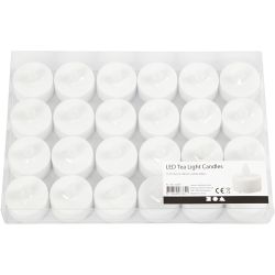 LED telys, H: 35 mm, dia. 38 mm, hvit, 24 stk./ 1 pk.
