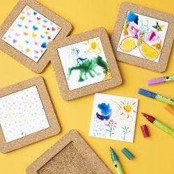 Onderzetter met lijst van kurk, afm 19x19x1,1 cm, wit, 10 stuk/ 1 doos