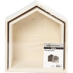 Oppbevaringskasser, hus, H: 22,5+25 cm, D: 12,5 cm, B: 19,5+22,5 cm, 2 stk./ 1 sett