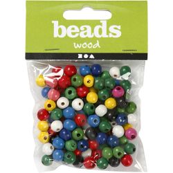 Wooden Beads Mix, dia. 8 mm, hole size 2 mm, assorted colours, 15 g/ 1 pack
