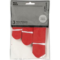 Papirpomponer, dia. 20+24+30 cm, 16 g, rød, 3 stk./ 1 pk.