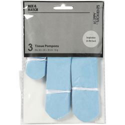 Tissue Pompons, dia. 20+24+30 cm, 16 g, light blue, 3 pc/ 1 pack