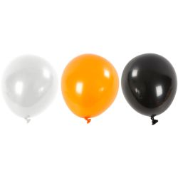 Ballonger, runde, 23-26 cm, svart, orange, hvit, 10stk./ 1 pk.