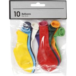 Ballonnen, rond, d 23 cm, diverse kleuren, 10 stuk/ 1 doos