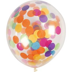 Ballonger med konfetti, runde, 23 cm, transparent, 4stk./ 1 pk.