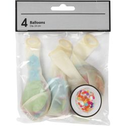 Ballonger med konfetti, runde, dia. 23 cm, transparent, 4 stk./ 1 pk.