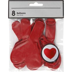 Ballonnen, hart, rood, 8 stuk/ 1 doos