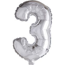 Folieballong, 3, 41 cm, sølv, 1 stk.