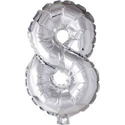 Folieballong, 8, 41 cm, sølv, 1 stk.
