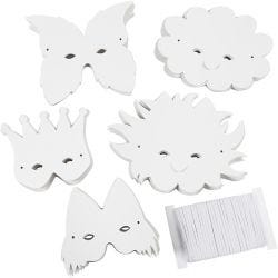 Fantasimasker m. snøreringer og strikk, H: 15-20 cm, 230 g, hvit, 100 ass./ 1 pk.