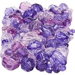 Facettperler, str. 4-12 mm, hullstr. 1-2,5 mm, lilla, 250 g/ 1 pk.