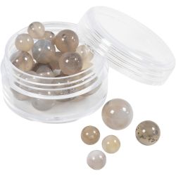 Perler av agat, str. 1x10, 12x8, 15x6 mm, hullstr. 0,9-1 mm, transparent grå, 28 stk./ 1 pk.