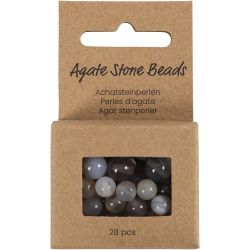 Perler av agat, str. 1x10, 12x8, 15x6 mm, hullstr. 0,9-1 mm, transparent grå, 28 stk./ 1 pk.