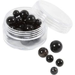Perler av agat, str. 1x10, 12x8, 15x6 mm, hullstr. 0,9-1 mm, svart, 28 stk./ 1 pk.