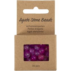 Perler av agat, str. 1x10, 12x8, 15x6 mm, hullstr. 0,9-1 mm, pink, 28 stk./ 1 pk.