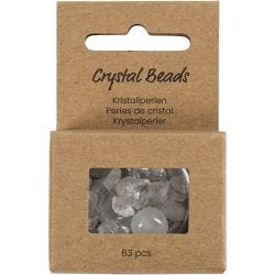 Krystallperler, Klar kvarts, dia. 7-12 mm, hullstr. 1 mm, transparente farger, 63 stk./ 1 pk.