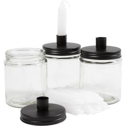 Glass med lysholder og lys