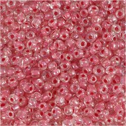 Rocaillesperler, dia. 3 mm, str. 8/0, hullstr. 0,6-1,0 mm, pink kjerne, 25 g/ 1 pk.