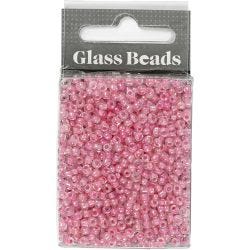 Rocaillesperler, dia. 3 mm, str. 8/0, hullstr. 0,6-1,0 mm, pink kjerne, 25 g/ 1 pk.