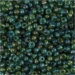 Rocaillesperler, dia. 3 mm, str. 8/0, hullstr. 0,6-1,0 mm, grønn olje, 25 g/ 1 pk.