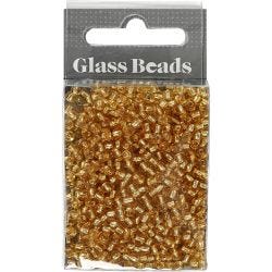 Rocaillesperler, dia. 3 mm, str. 8/0, hullstr. 0,6-1,0 mm, gull, 25 g/ 1 pk.