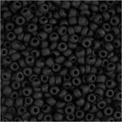 Rocaillesperler, dia. 3 mm, str. 8/0, hullstr. 0,6-1,0 mm, svart, frost, 25 g/ 1 pk.