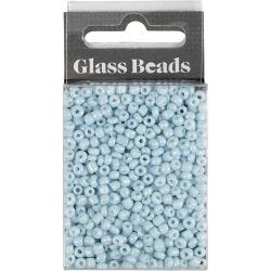 Rocaillesperler, dia. 3 mm, str. 8/0, hullstr. 0,6-1,0 mm, lys blå, 25 g/ 1 pk.