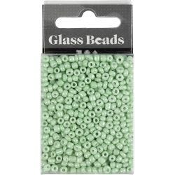 Rocaillesperler, dia. 3 mm, str. 8/0, hullstr. 0,6-1,0 mm, lys grønn, 25 g/ 1 pk.