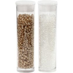Rocaillesperler, dia. 1,7 mm, str. 15/0, hullstr. 0,5-0,8 mm, hvit, 2x7 g/ 1 pk.