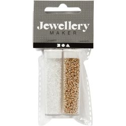 Rocaillesperler, dia. 1,7 mm, str. 15/0, hullstr. 0,5-0,8 mm, hvit, 2x7 g/ 1 pk.