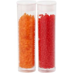 Rocaiperler 2-cut, dia. 1,7 mm, str. 15/0, hullstr. 0,5 mm, transparent orange, transparent rød, 2x7 g/ 1 pk.