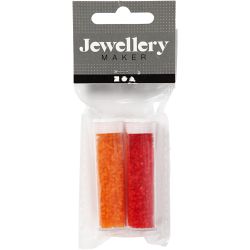 Rocaiperler 2-cut, dia. 1,7 mm, str. 15/0, hullstr. 0,5 mm, transparent orange, transparent rød, 2x7 g/ 1 pk.