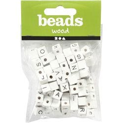 Letter Bead, A-Z, &, #, ?, size 8x8 mm, hole size 3 mm, white, 96 asstd./ 1 pack
