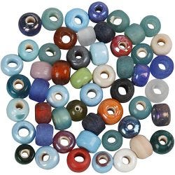 Glassperler, dia. 9 mm, hullstr. 2,5-3 mm, ass. farger, 500 g/ 1 pk.