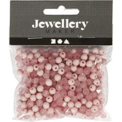 Plastperler, dia. 6 mm, hullstr. 2 mm, rosa, 40 g/ 1 pk.