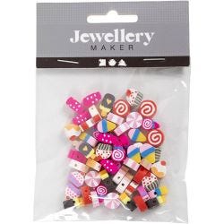 Figurperler, Godteri, kaker og is, dia. 10 mm, hullstr. 1,5 mm, 60 stk./ 1 pk.